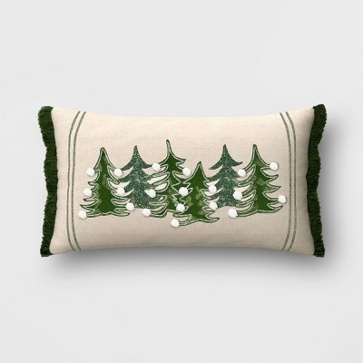 Oversized Christmas Tree Embroidered Applique Lumbar Throw Pillow Green/Neutral - Threshold™