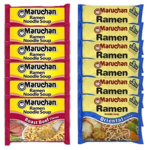 Maruchan Ramen Instant Noodle Soup Variety, 2 Flavors - 6 Packs Roast Beef & 6 Packs Soy Sauce, 3 Ounce Single Servings - 1 of 1