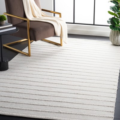 Light Grey and Ivory Striped 4' x 6' Wool Flatweave Rug