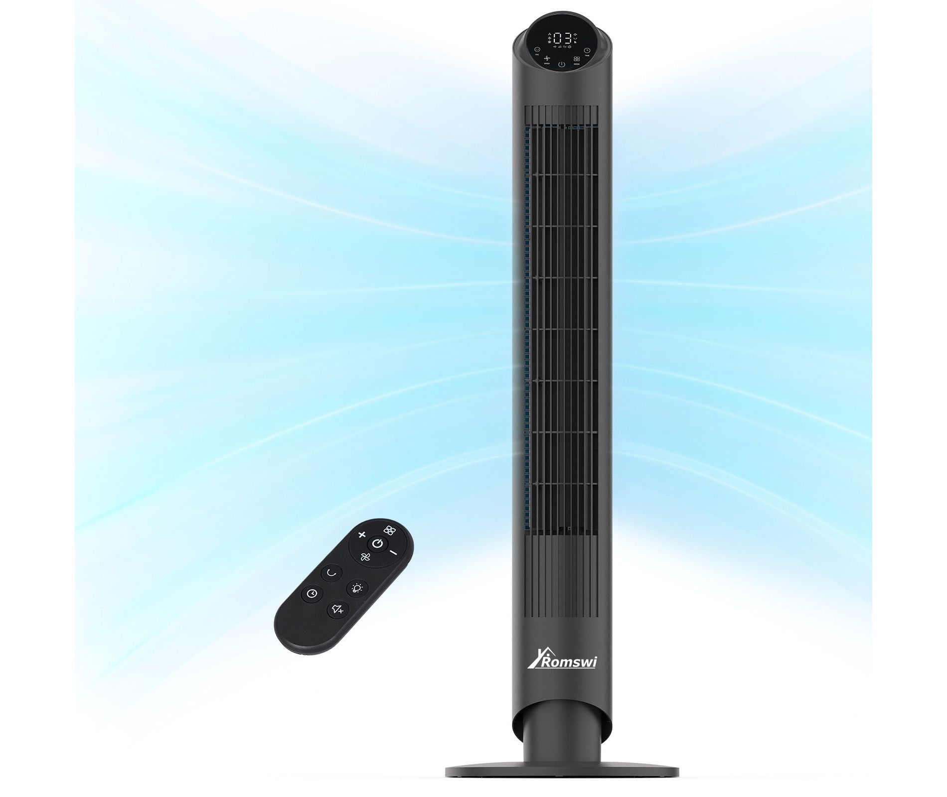 Romswi 40-Inch Remote Tower Fan, 28dB Quiet Oscillating Floor Fan with 3 Speeds, 4 Modes & 12H Timer for Bedroom, Office, Living Room Cooling