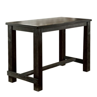 Royal Hampton Rustic Plank Wooden Bar Table with Block Legs, Antique Black