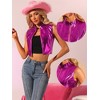 INSPIRE CHIC Women's Stand Collar Metallic Faux Leather Zip Up Y2K Sleeveless Cropped Jacket - 2 of 4