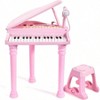 Key Piano Toy Birthday Gift for , Pink Musical Piano with Microphone and Stool - 2 of 4
