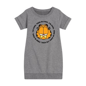 - Garfield - I'm Fine This Is Fine Graphic Short Sleeve Fleece Dress - 1 of 4