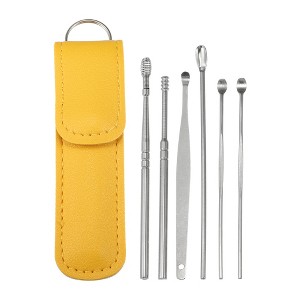 Unique Bargains Stainless Steel Ear Cleansing Tool Set with Faux Leather Packaging 6 Pcs - 1 of 4