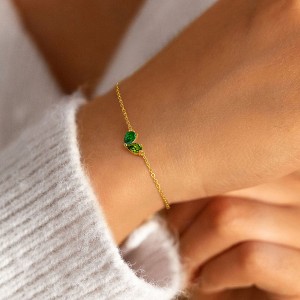 Turandoss 18K Gold Heart Bracelets for Women Girls - Dainty Double Pear Birthstone Bracelet, Zircon Link Chain Bracelet, Christmas Gifts, 6+2.5Inches - 1 of 4