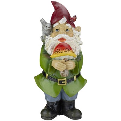 Roman 12.5" Welcome Gnome with Squirrel and Cardinal Outdoor Garden Statue