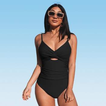 CUPSHE Women One Piece Swimsuit Deep V Neck Tummy Control Double Straps XS  Black at  Women's Clothing store