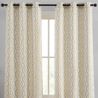 HLC.ME Tanner Ogee Ikatt Damask Patterned Window Grommet Curtains Bedroom - Light Reducing Darkening Window Panels, Set of 2