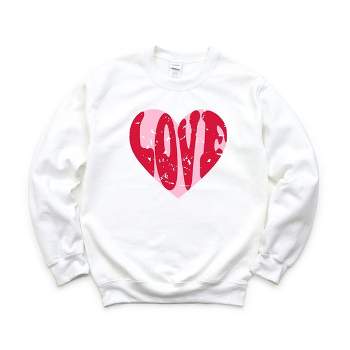 Simply Sage Market Women's Graphic Sweatshirt Pink Love Heart Distressed