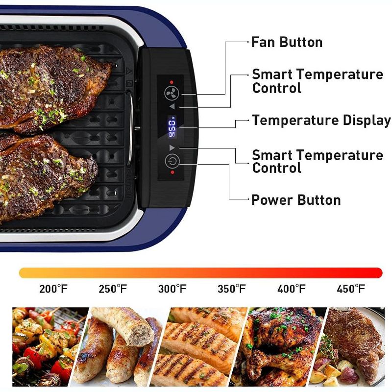 Cusimax Electric Portable Indoor Smokeless Grill(Blue), 3 of 5