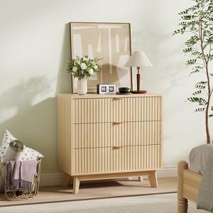 Fluted 3 Drawer Dressers, Modern Closet Dressers Chest of Drawers, Wood Storage Dresser Chest of Drawers Organizer - 1 of 4