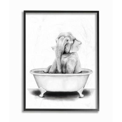 Stupell Industries Elephant In A Tub Funny Animal Bathroom Drawing