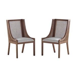 Christopher Knight Home Set of 2 Jace Rustic Fabric Upholstered Wood and Cane Dining Chairs Dark Brown - 1 of 4