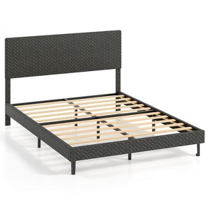 Costway Twin/Full/Queen Size Bed Frame with Height Adjustable Chevron Headboard, No Box Spring Needed Gray/Beige - 1 of 4