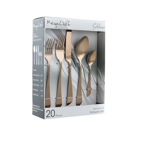 Megachef 20 Piece Flatware Utensil Set, Stainless Steel Silverware ...