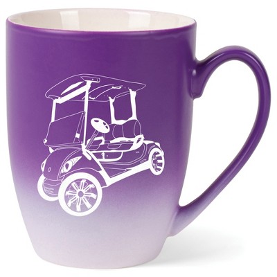 Elanze Designs 12 Ounce Vibrant Two Toned Ombre Ceramic Tea Coffee Cup Mug Purple White Rolling Golf Cart