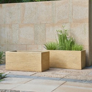 Christopher Knight Home Jeans Outdoor Modern Minimalist Lightweight Concrete Rectangle Planter Boxes (Set of 2) - 1 of 4