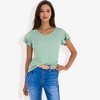 Anna-Kaci Women's Short Sleeve Ruffle V-Neck Blouse Lightweight Comfortable Casual Top - 3 of 4