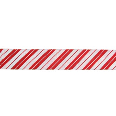 Christmas Wired Edge Ribbon Christmas White Red Striped - Temu