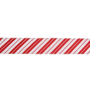 Northlight Red and White Striped Christmas Wired Craft Ribbon 2.5" x 16 Yards - 1 of 3