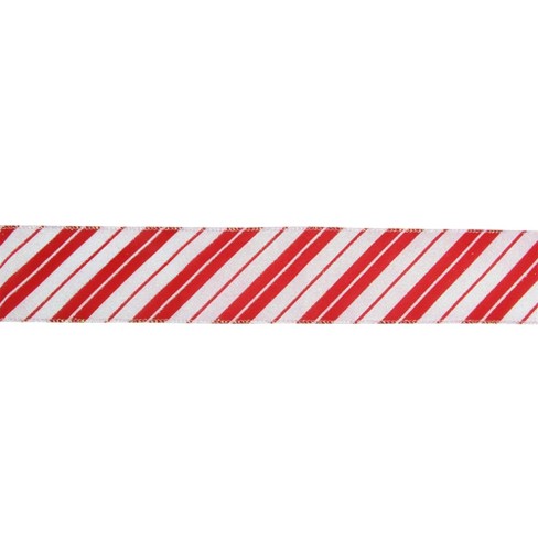 Northlight Red and White Striped Christmas Wired Craft Ribbon 2.5 x 16  Yards