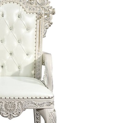 High-Back Tufted White Faux Leather & Wood Armchair Set