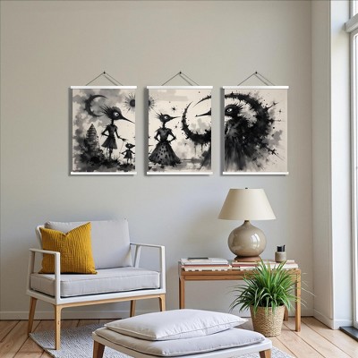 30x40cm Geometric Hanging Decor: Matte Black Metal Pole Art with Adjustable Chains - Bedroom/Entryway Statement Piece