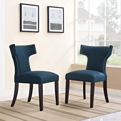 Azure Elegance Upholstered Side Chair with Tapered Wood Legs