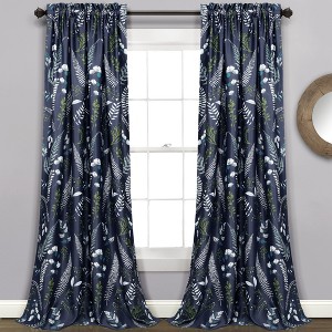 Lush Décor Devonia Allover Light Filtering Window Curtain Panels Navy/Green 52X84+2 Set - 1 of 4