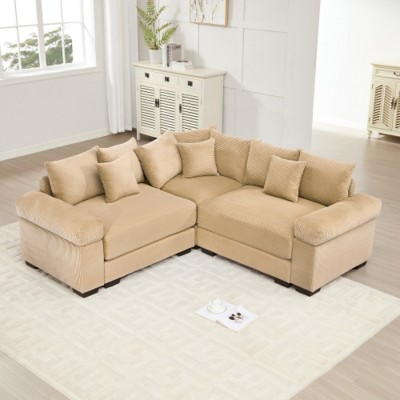 Modern Oversized Modular Corduroy Sectional Sofa with Throw Pillows, Convertible 3-Seat Cloud Couch for Living Room or Bedroom – The Pop Home