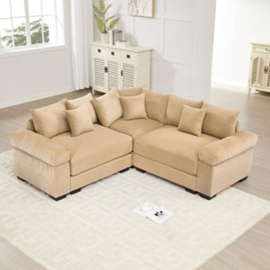 Modern Oversized Modular Corduroy Sectional Sofa with Throw Pillows, Convertible 3-Seat Cloud Couch for Living Room or Bedroom – The Pop Home - 1 of 4