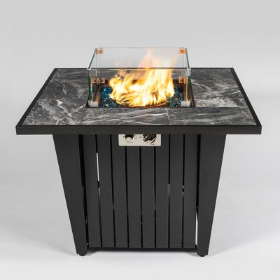 Christopher Knight Home Wayne 50,000 BTU Outdoor Square Propane Fire Pit Table with Rain Cover and Glass Wind Guard