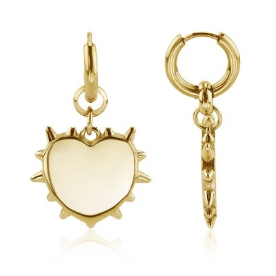 Slate by Rebl Spike Heart Dangle Earrings  Stainless Steel, 15x2.6mm Hoop with 22.8x24.5mm Spike Heart Dangle
