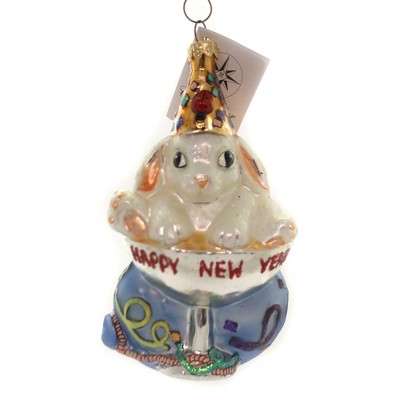 Christopher Radko 6.5" Bubbly Bunny Ornament New Years Celebration  -  Tree Ornaments