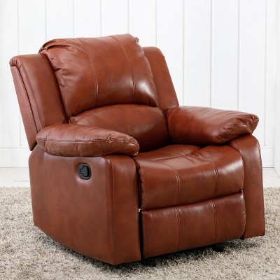Clifton Caramel Faux Leather Glider Recliner with Wood Frame
