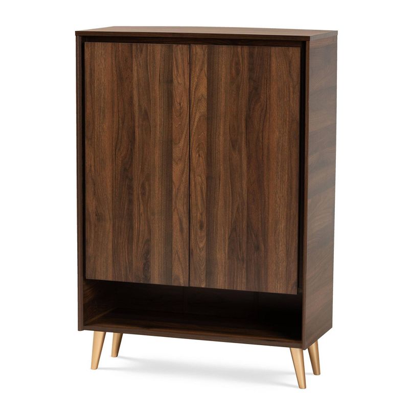Landen Mid - Century Modern 2 Doors Shoe Storage Cabinet Walnut/Brown/Gold - Baxton Studio, 1 of 11