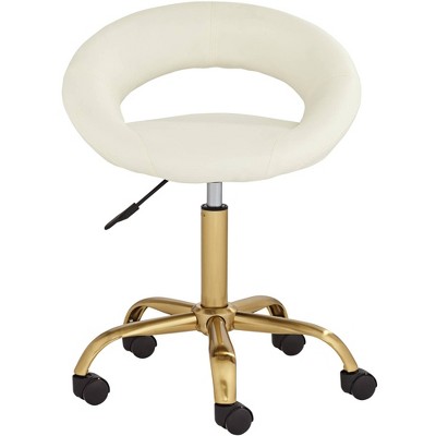 White Faux Leather Armless Adjustable Office Chair with Gold Base