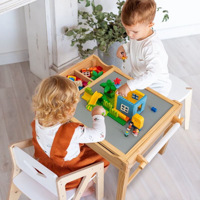 Costway Kids Multi Activity Play Table Wooden Building Block Desk w/ Storage Paper Roll, 2 of 11