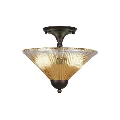 Toltec Lighting Any 2 - Light Flush Mount in  Bronze with 12" Amber Crystal Shade