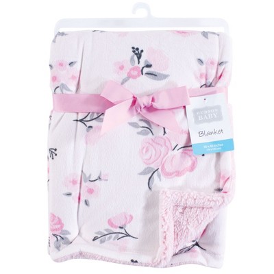 Pink Floral Sherpa Baby Blanket with Faux Shearling Back