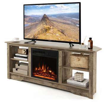 Tangkula 58" Fireplace TV Stand w/ 18" 1500W Electric Fireplace Adjustable Brightness Grey