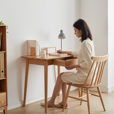 100% Solid Wood Desk, Natural Wood Computer Desk, Desk Dressing Table with Drawer, W 31.5 x D 19.69 x H 29.92 Inch Writing Desk-Cuddlewood