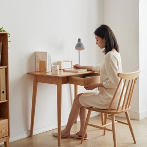 100% Solid Wood Desk, Natural Wood Computer Desk, Desk Dressing Table with Drawer, W 31.5 x D 19.69 x H 29.92 Inch Writing Desk-Cuddlewood - 1 of 4