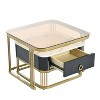 CAVINAS Coffee Tables for Living Room 2-in-1 Square Nesting Coffee Table Stackable End Table Set with Wheels & Drawers and Brown Tempered Glass - 4 of 4
