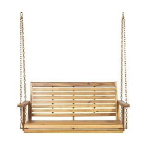 Okak Elegent Porch Swing with Slatted Backrests and Seating, Tree Swing with Acacia Wood Frame, Outdoor Swing for Patio and Backyard - 1 of 4