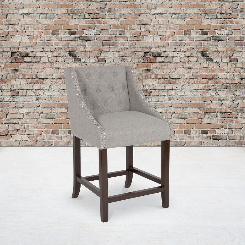 Emma and Oliver 24"H Transitional Tufted Walnut Counter Stool, 2 of 11