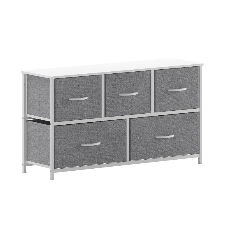 Flash Furniture Harris 5 Drawer Vertical Storage Dresser with Cast Iron Frame, Wood Top and Easy Pull Fabric Drawers with Wooden Handles, 1 of 12