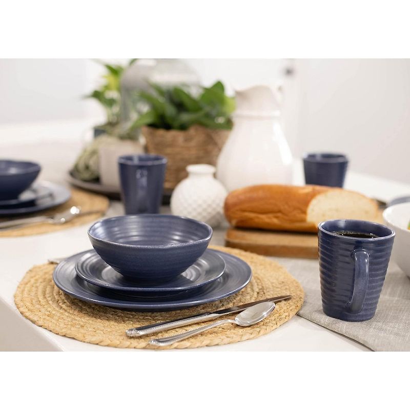 Elanze Designs Chic Ribbed Modern Thrown Pottery Look Ceramic Stoneware Plate Mug & Bowl Kitchen Dinnerware 16 Piece Set - Service for 4, Navy Blue, 5 of 7
