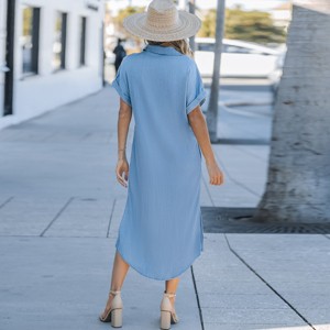 Women's Denim Button Front Side Slit Shirt Midi Dress -Cupshe - 1 of 4